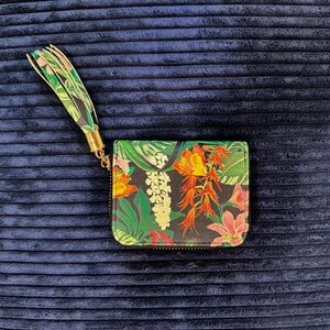 Zara Coin Purse with slots for credit cards - printed exotic flowers on PU